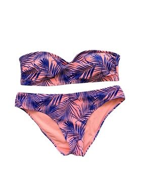 Forever 21 Women's Pink Palm-Print Bandeau Bikini Set Size M